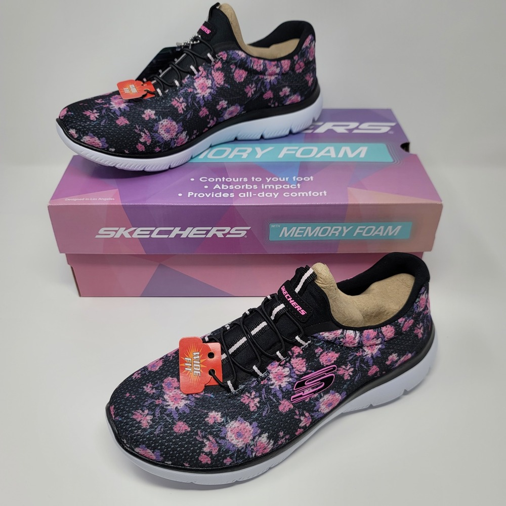 Skechers Summits Calm Harmony Black/Pink Floral SlipOn Sneakers Memory Foam 7.5W